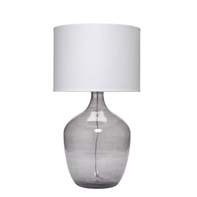 Jamie Young Plum Jar Table Lamp, Extra Large in Grey Glass with Large Drum Shade in White Linen  1PLUM-XLGR