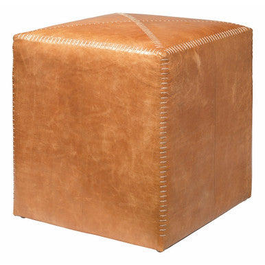 Jamie Young Small Ottoman in Buff Leather 20OTTO-SMLE