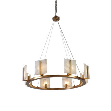 Jamie Young Halo Chandelier, Large in Antique Brass & Alabaster 5HALO-LGWH