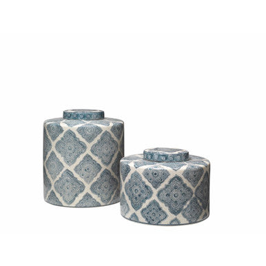 Jamie Young Oran Canisters in Blue and White Ceramic (Set of 2) 7ORAN-CABL