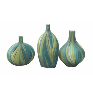 Jamie Young Stream Vessels in Green & Blue Striped Glass (set of 3)  7STRE-VAGB