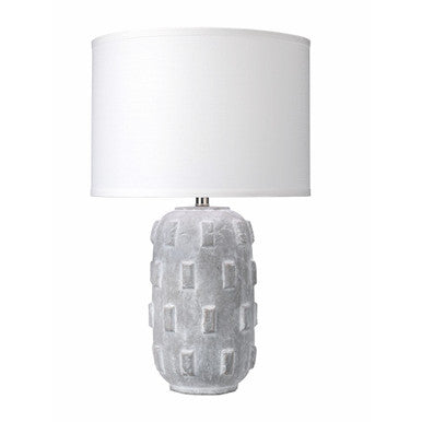 Jamie Young Boulder Table Lamp in Grey Ceramic with Classic Drum Shade in White Linen 9BOULGRD131C