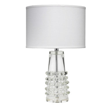 Jamie Young Tall Ribbon Table Lamp in Clear Glass with Medium Drum Shade in White Linen 9RIBTCLD131M