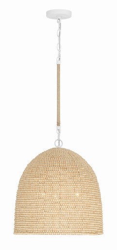 Crystorama Jasper 3 Light Matte White + Natural Wood Pendant JSP-10533-MT