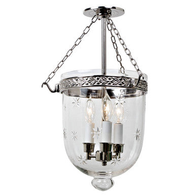 JVI Designs Medium Semi Flush Bell Jar Lantern With Star Glass in Polished Nickel 1151-15