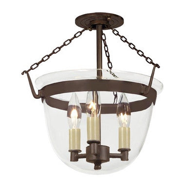 JVI Designs Small Semi Flush Classic Bell Lantern In Clear Glass in Oil rubbed bronze 1153-08