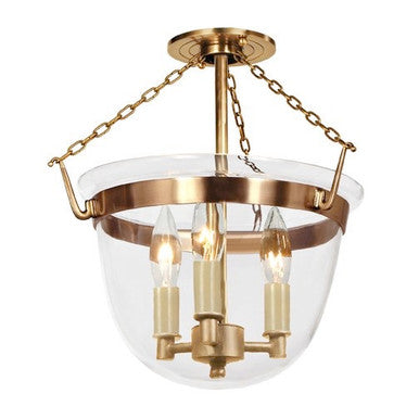 JVI Designs Small Semi Flush Classic Bell Lantern In Clear Glass in Satin Brass 1153-10