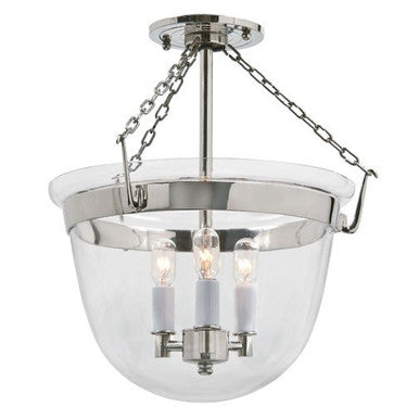 JVI Designs Small Semi Flush Classic Bell Lantern In Clear Glass in Polished Nickel 1153-15