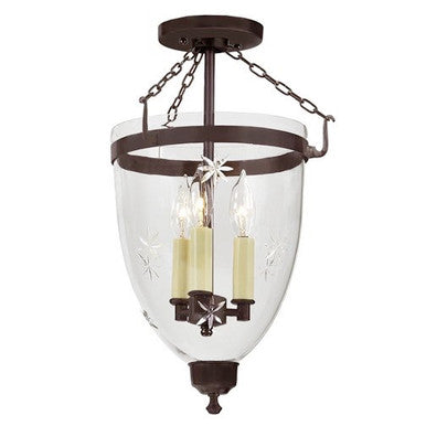 JVI Designs Three Light Danbury Bell Glass Lantern Star Glass in Oil rubbed bronze 1163-08