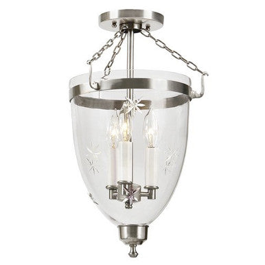 JVI Designs Three Light Danbury Bell Glass Lantern Star Glass in Satin Nickel 1163-17