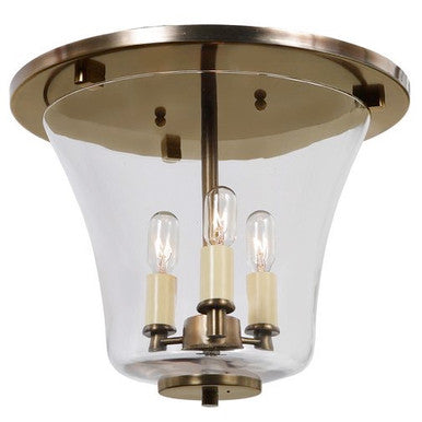 JVI Designs Three Light Greenwich Flush Mount Bell Lantern in Satin Brass 1181-10