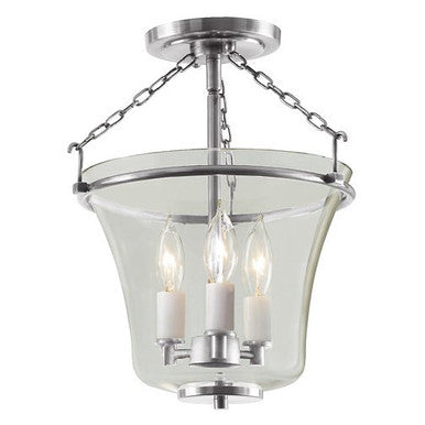 JVI Designs Three Light Greenwich Semi Flush Bell Lantern in Satin Nickel 1182-17