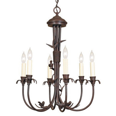 JVI Designs Six Light Bird Chandelier In Brass in Rust 930-22