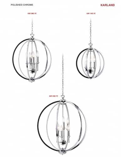 Dainolite 3 Light Chandelier With Crystal Studded Banding, Polished Chrome Finish KAR-143C-PC