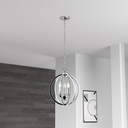 Dainolite 3 Light Chandelier With Crystal Studded Banding, Polished Chrome Finish KAR-143C-PC