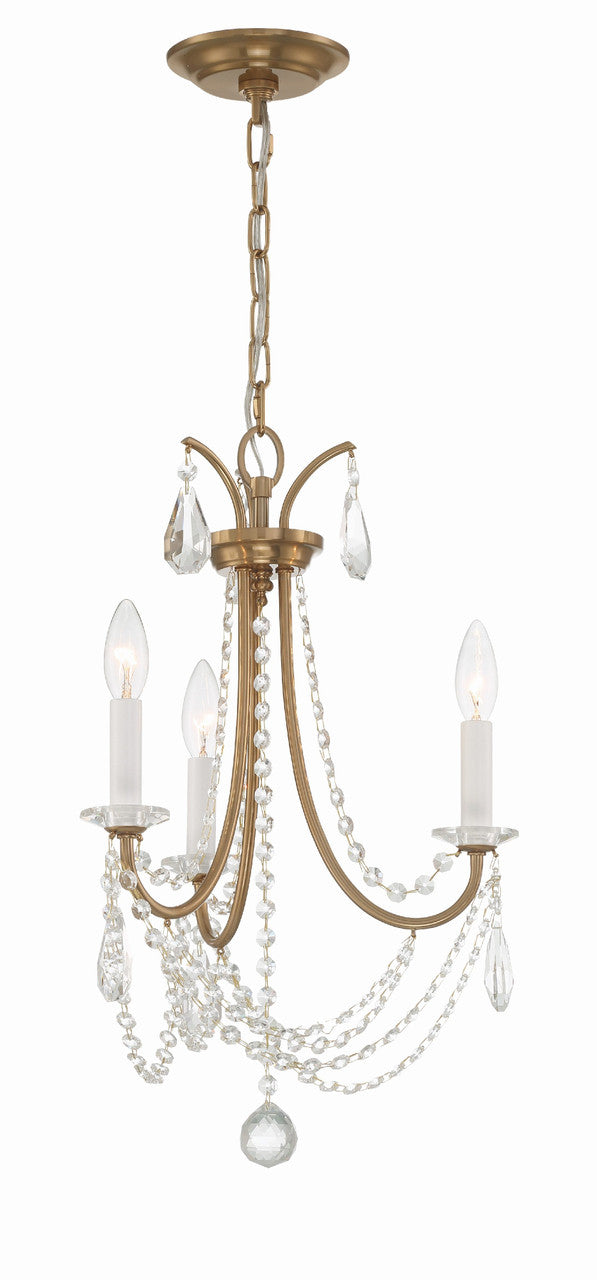 Crystorama Karrington 3 Light Aged Brass Mini Chandelier KAR-90903-AG-CL-MWP