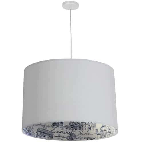 Dainolite 3 Light Drum Pendant, White w/ White Amour Shade KAT-241P-WH-AMOUR