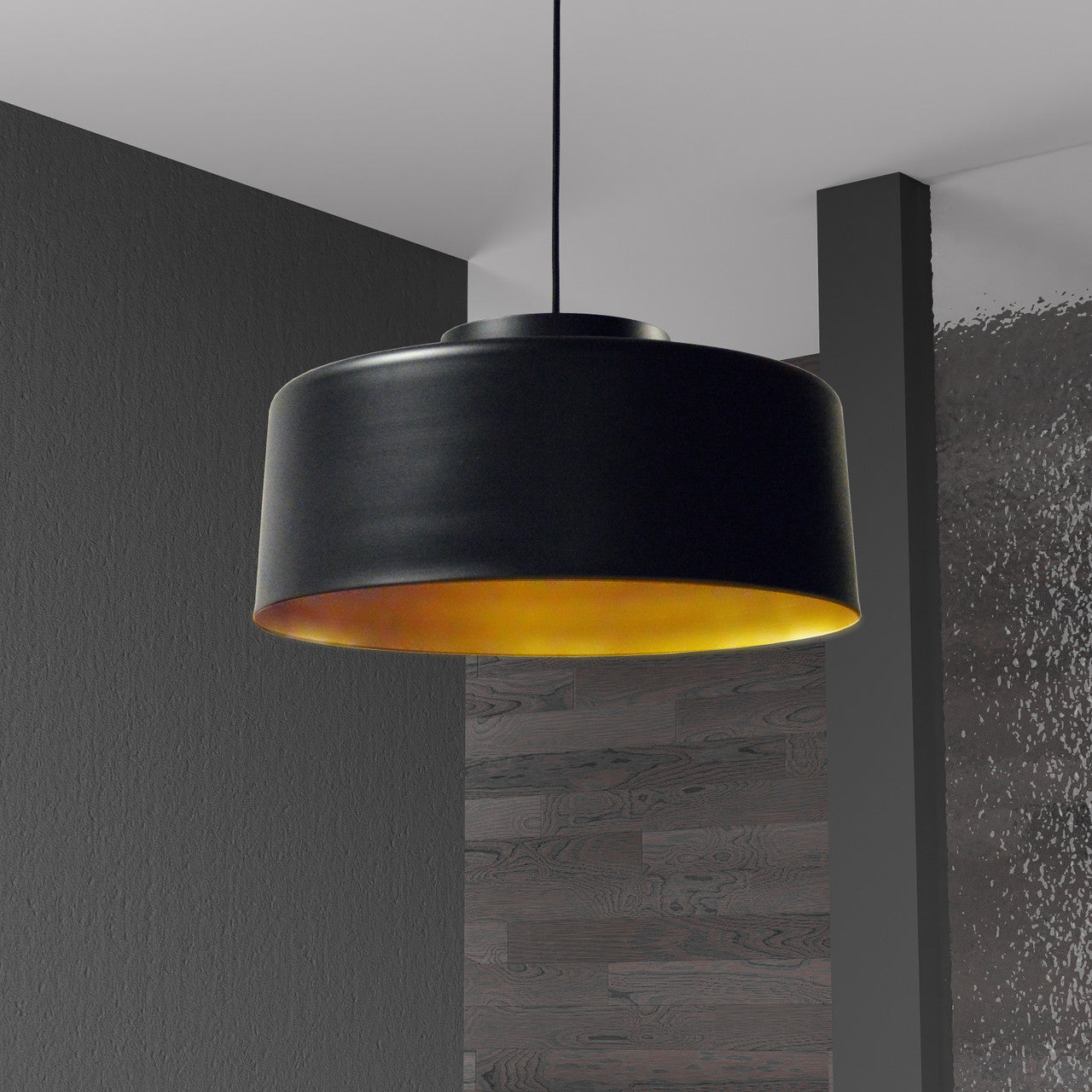 Dainolite 1 Light Metal Pendant, Black and Gold Finish KUP-201P-BK-GLD