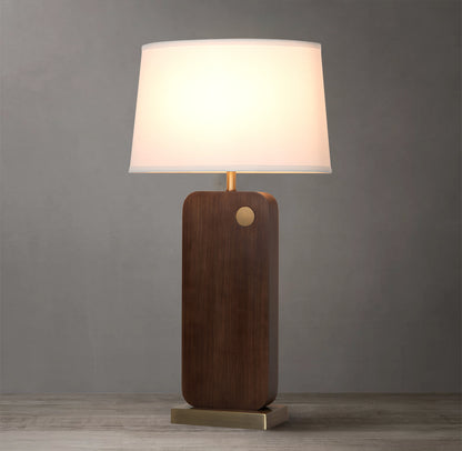 Nova of California Laurel Table Lamp - Dark Walnut Wood Finish, Weathered Brass, White Linen Shade 1011513DW