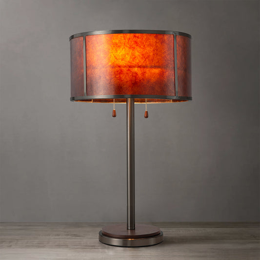 Nova of California Layers Natural Mica Table Lamp - 25", Charcoal Grey Wood & Gunmetal, Dual Pull Chair Switch 107722