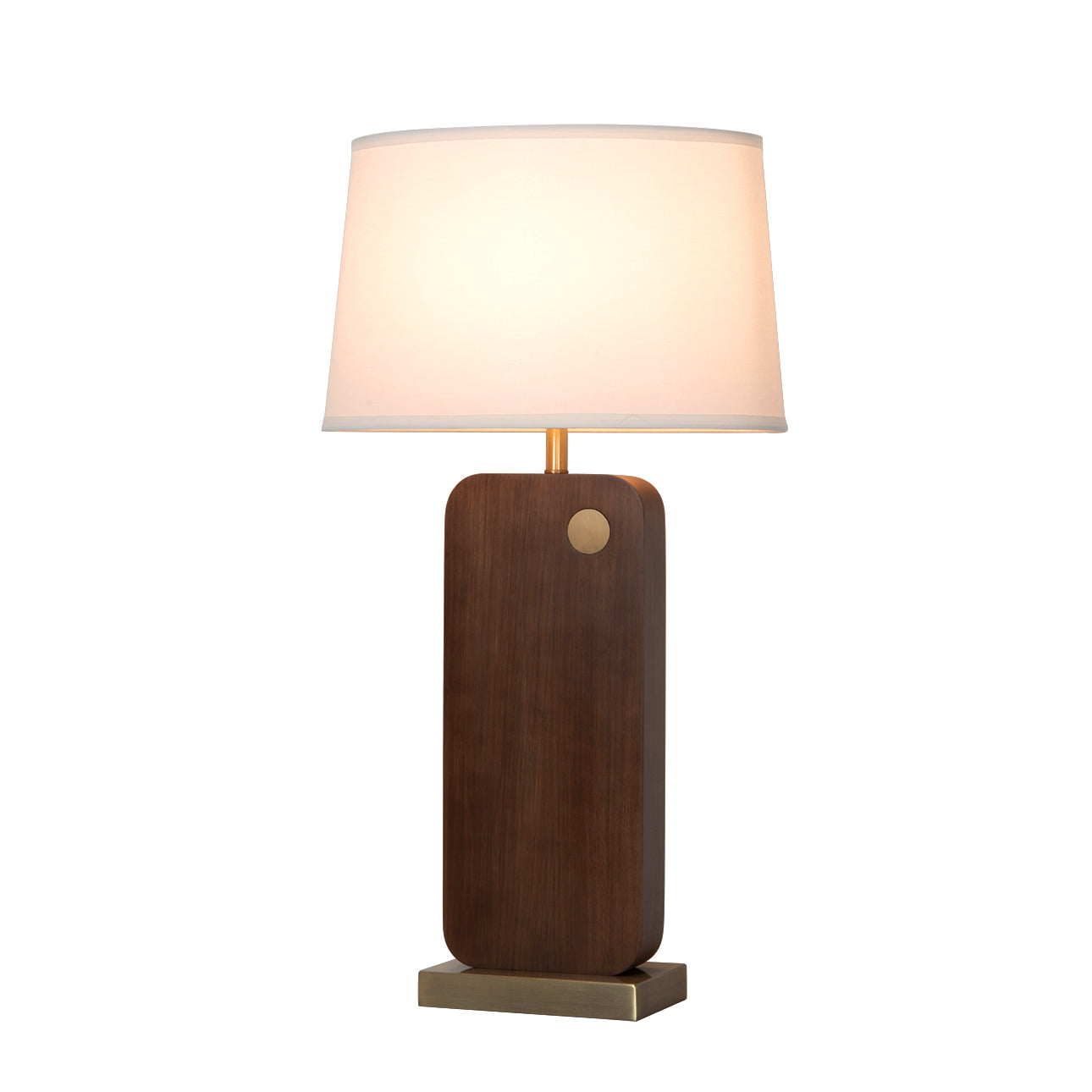 Nova of California Laurel Table Lamp - Dark Walnut Wood Finish, Weathered Brass, White Linen Shade 1011513DW