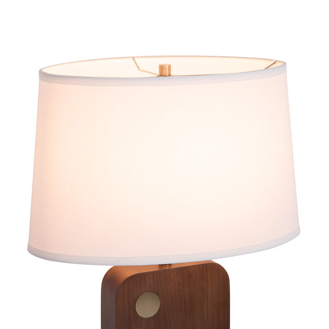 Nova of California Laurel Table Lamp - Ebony Wood Finish, Weathered Brass, White Linen Shade 1011513B