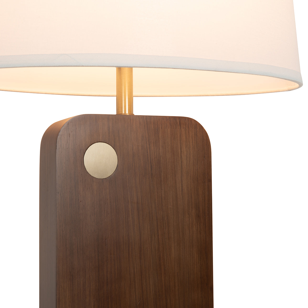 Nova of California Laurel Table Lamp - Dark Walnut Wood Finish, Weathered Brass, White Linen Shade 1011513DW