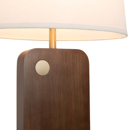 Nova of California Laurel Table Lamp - Ebony Wood Finish, Weathered Brass, White Linen Shade 1011513B