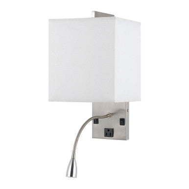 CAL Lighting 60W Metal Wall Lamp With Rocker Switch And 1W LED Gooseneck Reading Light Brushed Steel LA-8029WL-1-BS