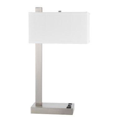 CAL Lighting Drancy metal desk lamp with one power outlet and one USB charging port Brushed Steel LA-8037DK