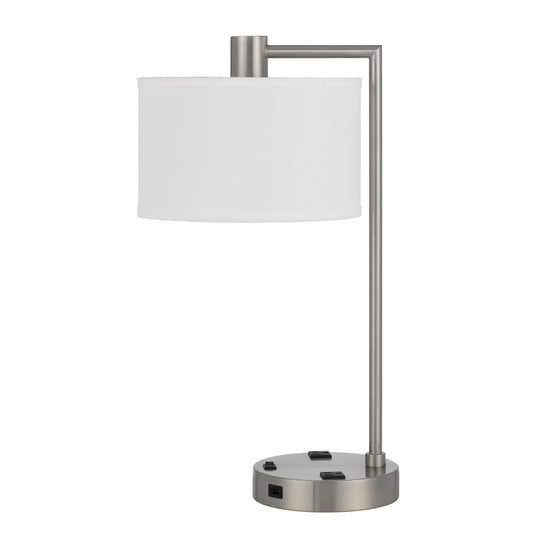 CAL Lighting Roanne metal desk lamp with 2 power outlet and 1 USB charging ports Brushed Steel LA-8041DK