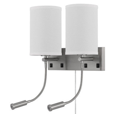 CAL Lighting 60W x 2 Lakewood wall lamp with two 1W intergrated LED reading lamps Brushed Steel LA-8045W2L-1