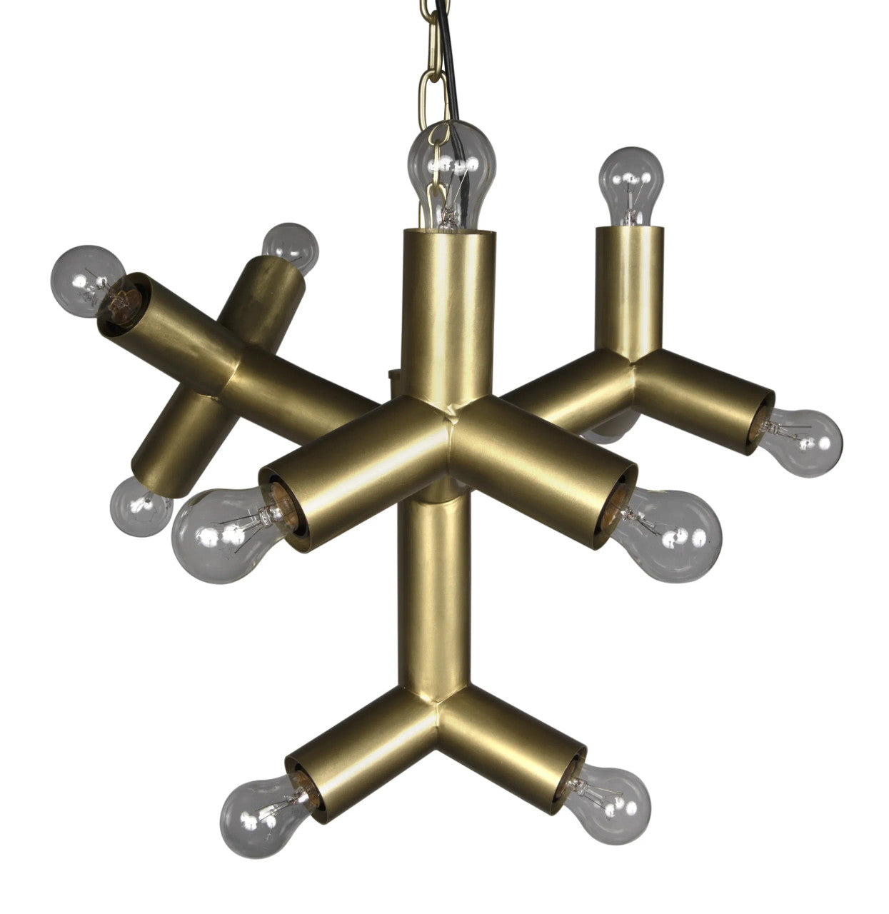 Noir Snow Flake Chandelier in Antique Brass LAMP531MB