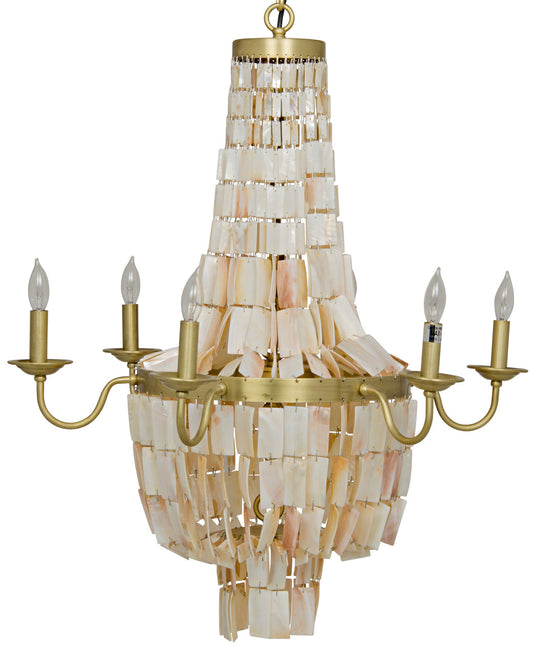 Noir Bijou Chandelier, Antique Brass, Metal and Shells in Antique Brass LAMP619MB