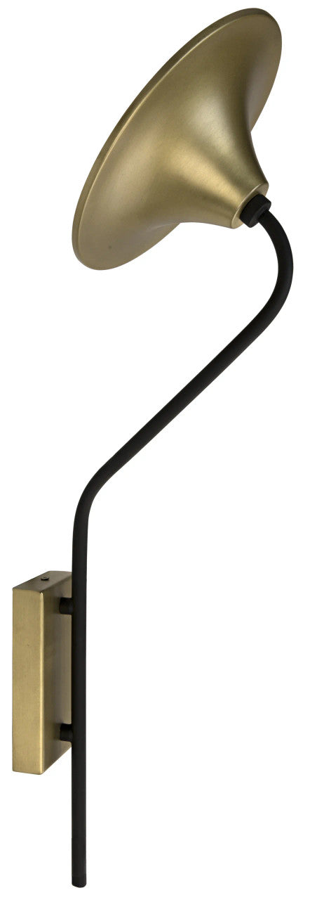 Noir Messala Sconce in Matte Black and Antique Brass LAMP725MTB