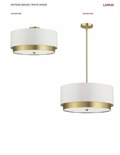 Dainolite 4 Light Flush Mount, Aged Brass with White Shade, Frosted Glass Diffuser LAR-203FH-AGB