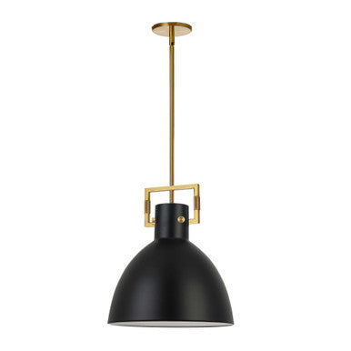 Dainolite 1 Light Incandescent Pendant, Aged Brass w/ Matte Black Metal Shade LBY-141P-MB-AGB