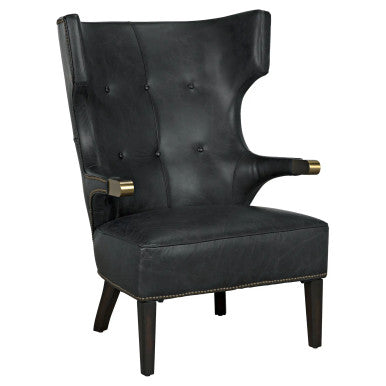 Noir Heracles Chair in Black Leather, Antique Brass and Dark Walnut LEA-C0387-1D