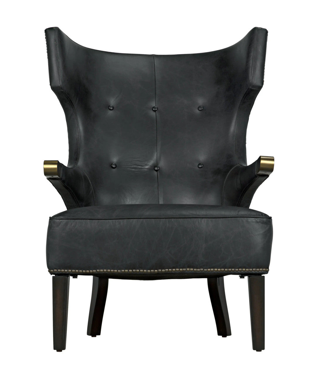 Noir Heracles Chair in Black Leather, Antique Brass and Dark Walnut LEA-C0387-1D