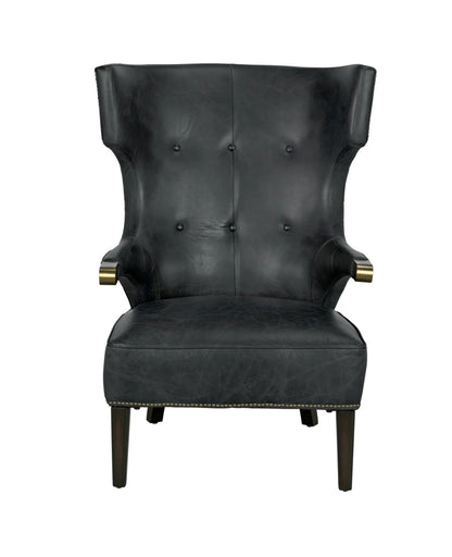 Noir Heracles Chair in Black Leather, Antique Brass and Dark Walnut LEA-C0387-1D