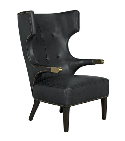 Noir Heracles Chair in Black Leather, Antique Brass and Dark Walnut LEA-C0387-1D