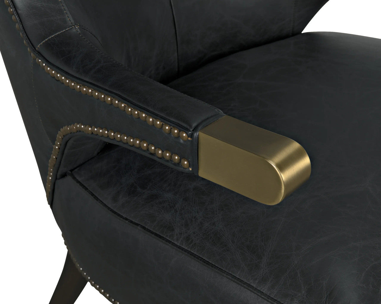 Noir Heracles Chair in Black Leather, Antique Brass and Dark Walnut LEA-C0387-1D