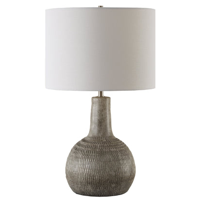 Lily Lifestyle Textured Gourd Shaped Ceramic Lamp Finished In Ivory With Aged Black Undertones And Brushed Nickel Accents