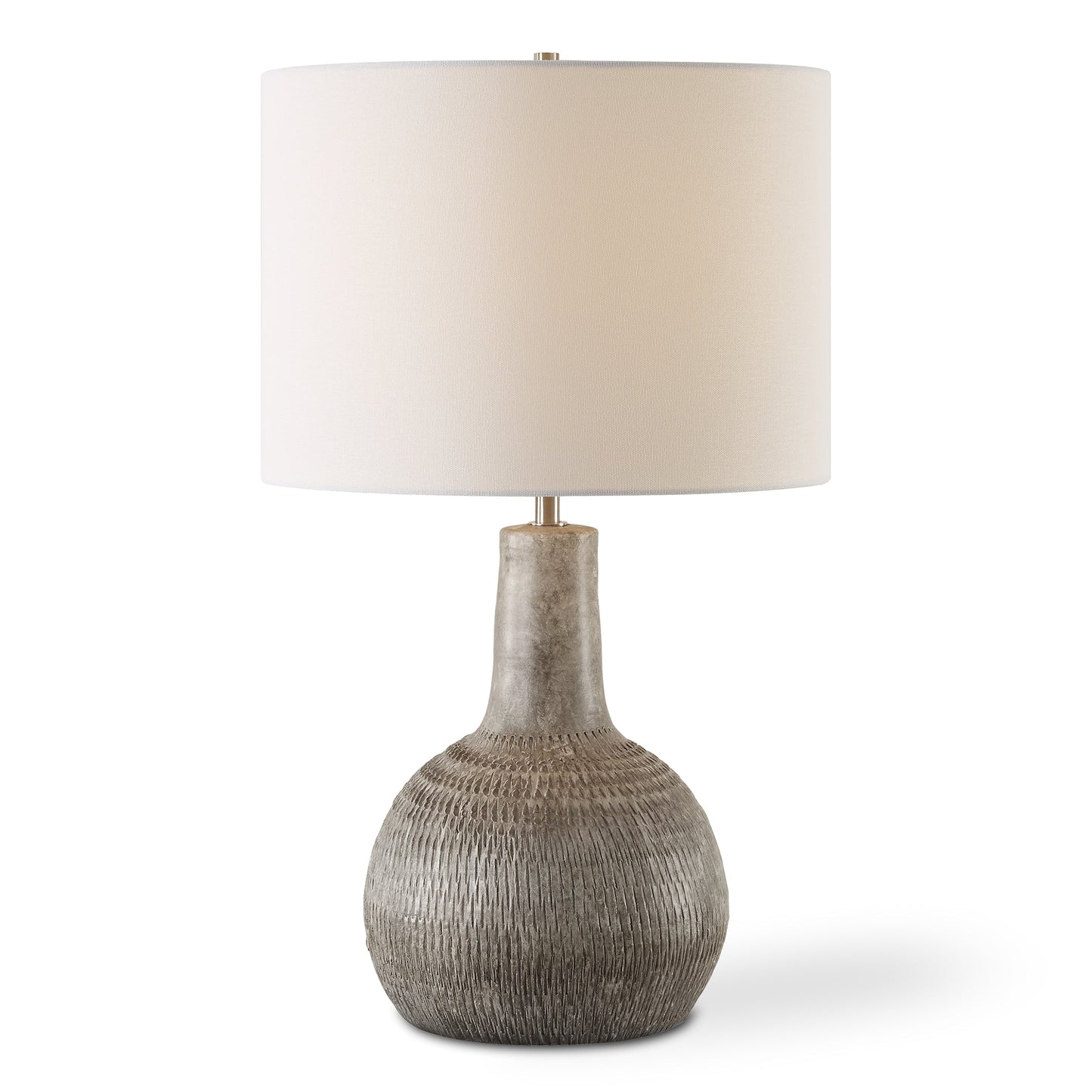 Lily Lifestyle Textured Gourd Shaped Ceramic Lamp Finished In Ivory With Aged Black Undertones And Brushed Nickel Accents