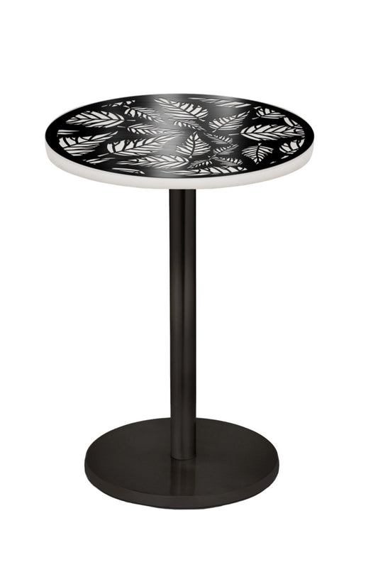 Stiffel Leaf Table in Matte Black Powder Coated with 18" Diameter Opal Acrylic with Steel Laser Cut Face Top TBL-A1005-MBK-LEAF