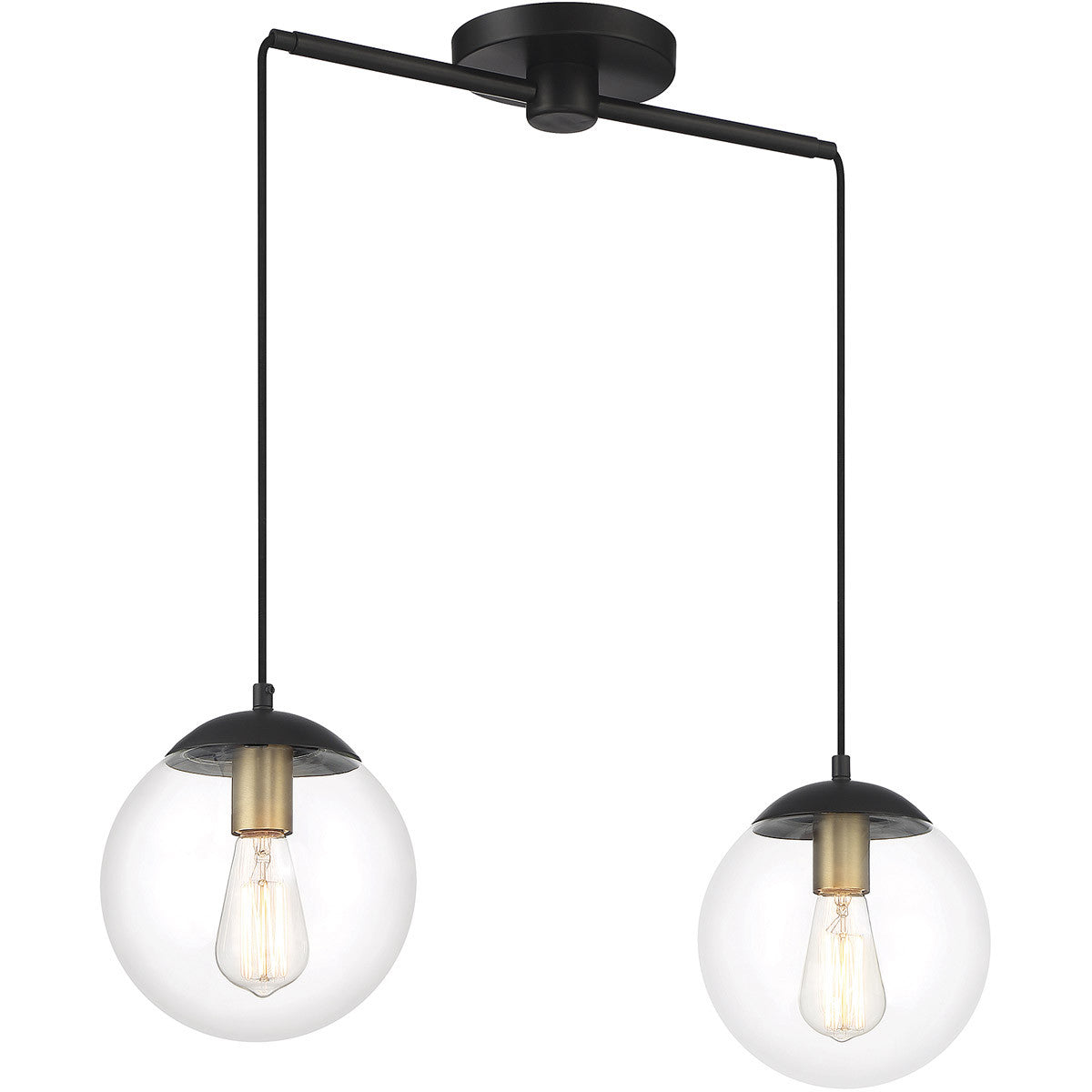 Meridian Lite Trends 2-Light Linear Chandelier in Matte Black with Natural Brass M100110MBKNB