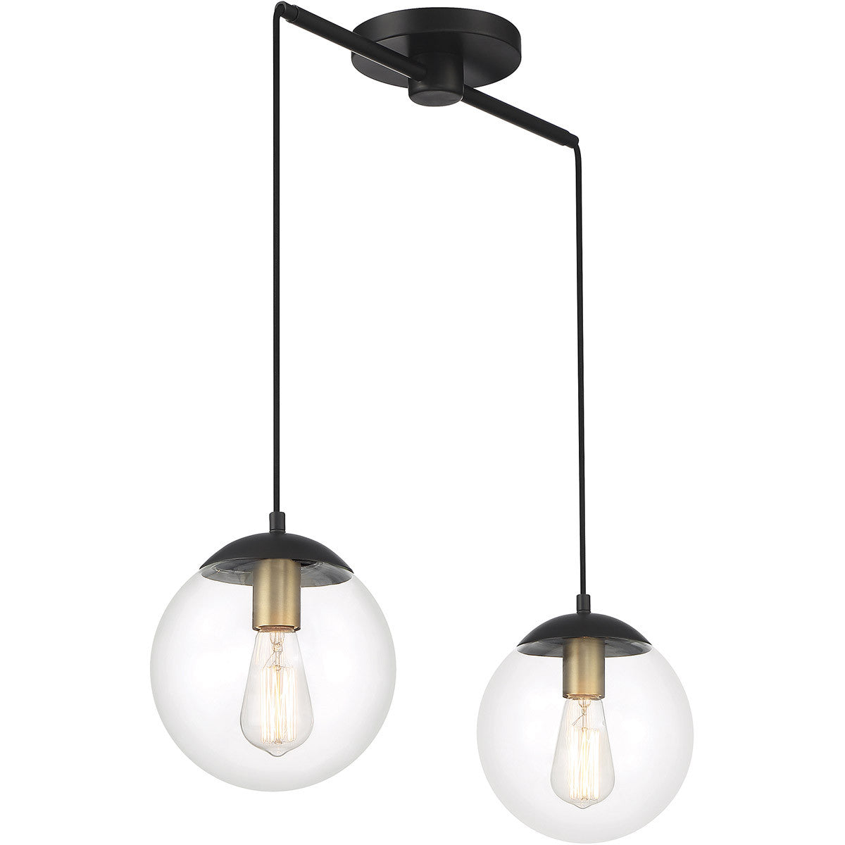 Meridian Lite Trends 2-Light Linear Chandelier in Matte Black with Natural Brass M100110MBKNB