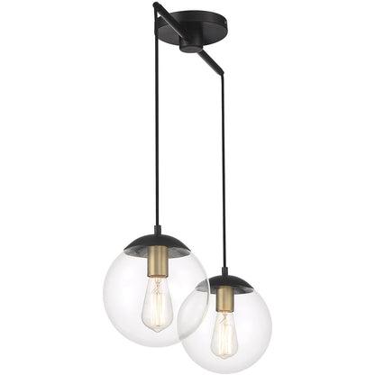 Meridian Lite Trends 2-Light Linear Chandelier in Matte Black with Natural Brass M100110MBKNB