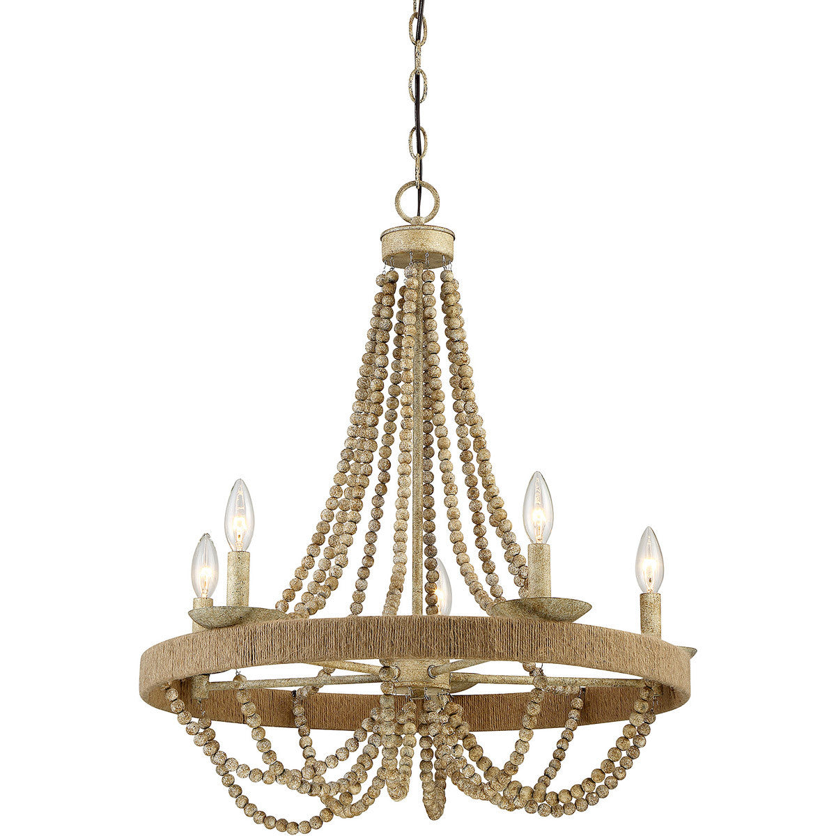 Meridian Lite Trends 5-Light Chandelier in Natural Wood with Rope M10014-97