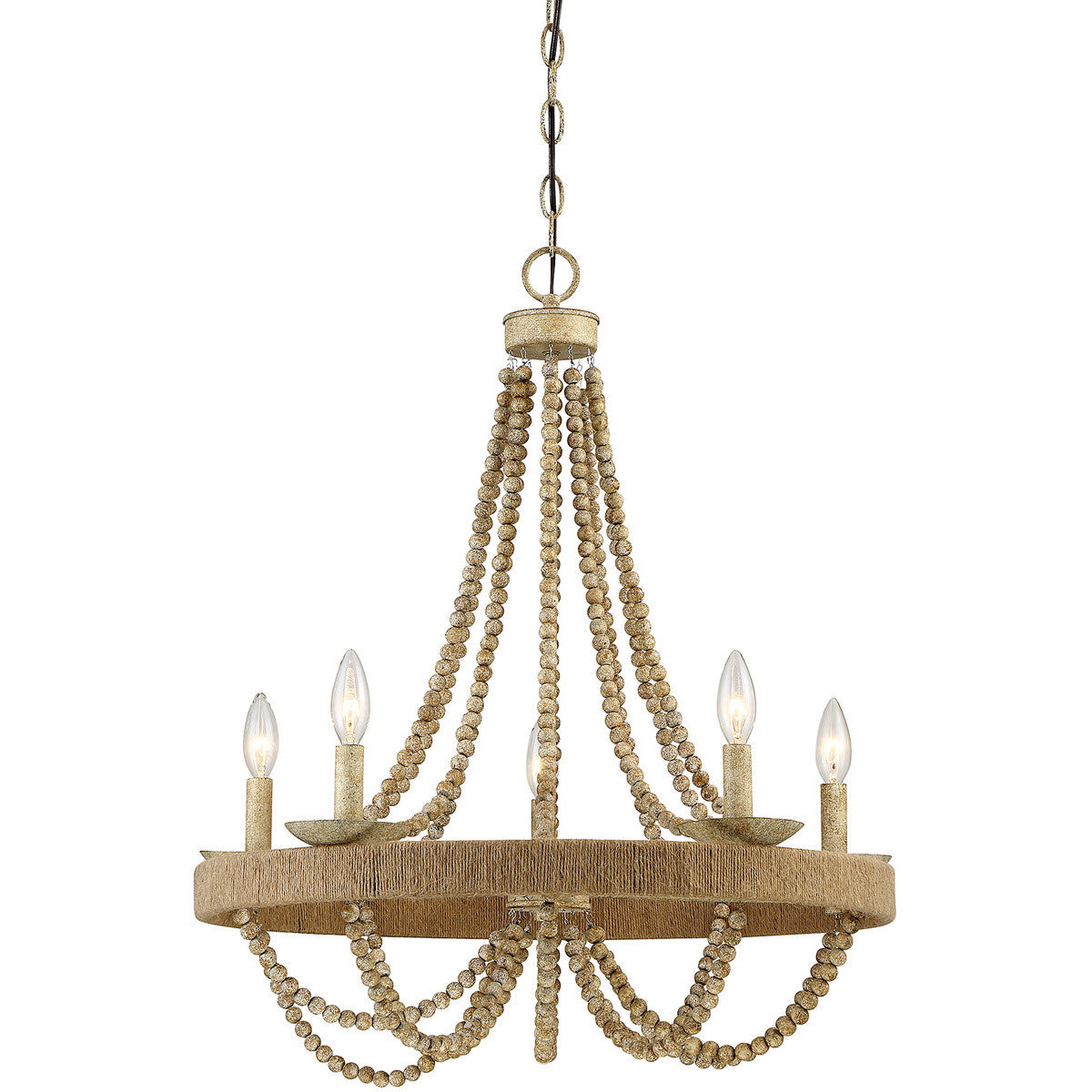 Meridian Lite Trends 5-Light Chandelier in Natural Wood with Rope M10014-97